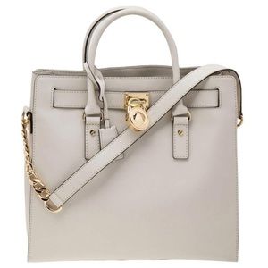 MICHAEL KORS Hamilton Saffiano Leather Large Tote Off White